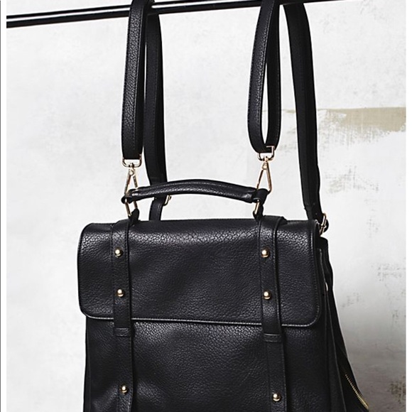 black leather satchel backpack